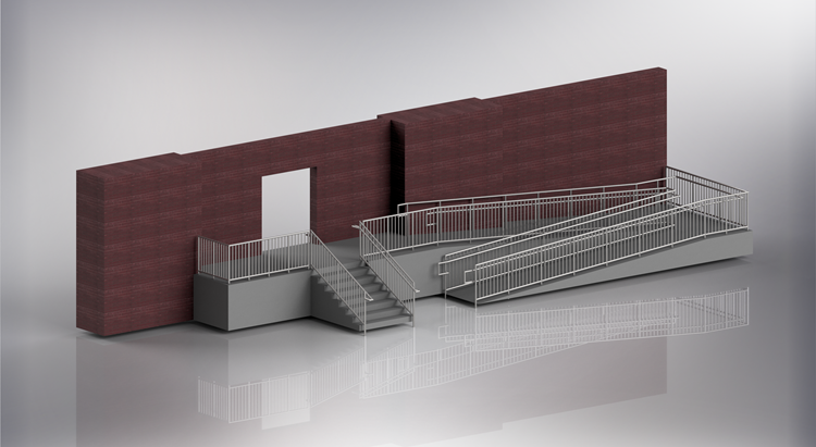 3D model of front entrance railing design.