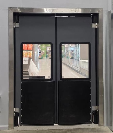 Stainless trim around double doors